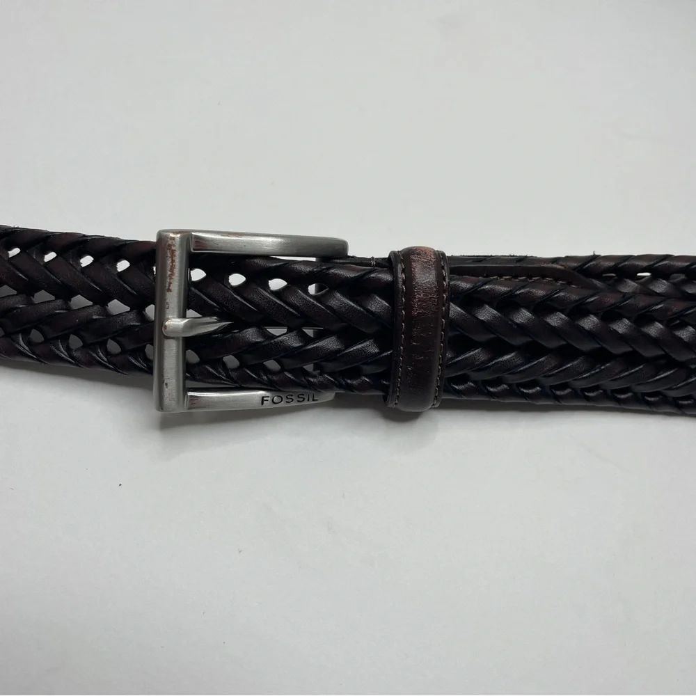 Fossil Mens Espresso Brown Braided Leather Belt 110/44